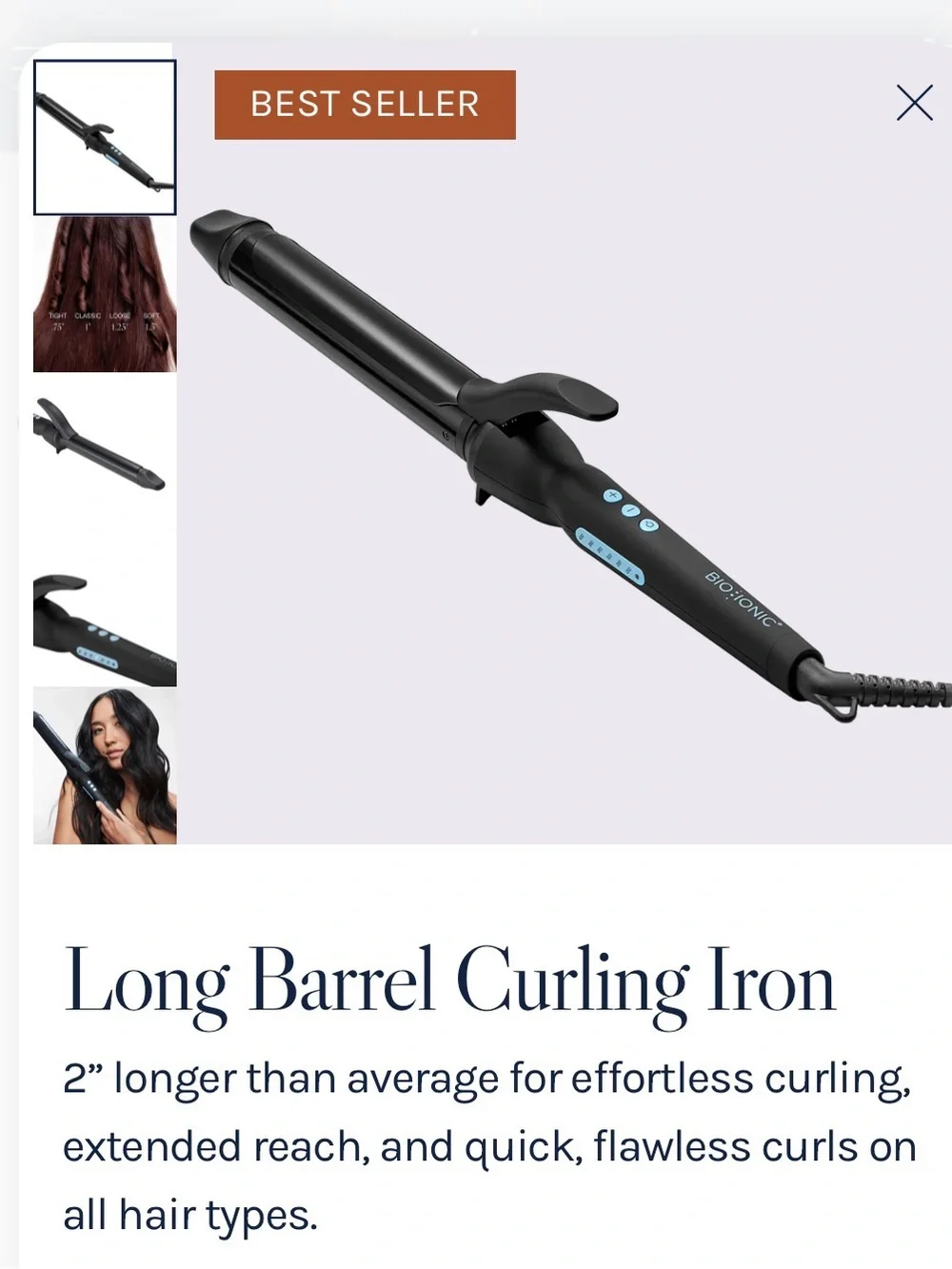 Ionic Black Long Barrel Curling Iron - 1.25 